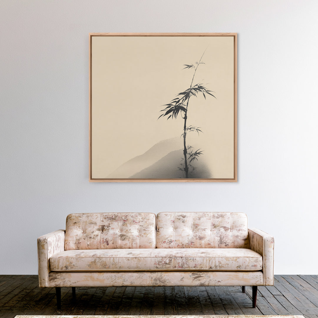 Minimal Japanese Bamboo Ink Painting Wall Art, Neutral Zen Japandi Canvas Print, Calming Nature Home Decor