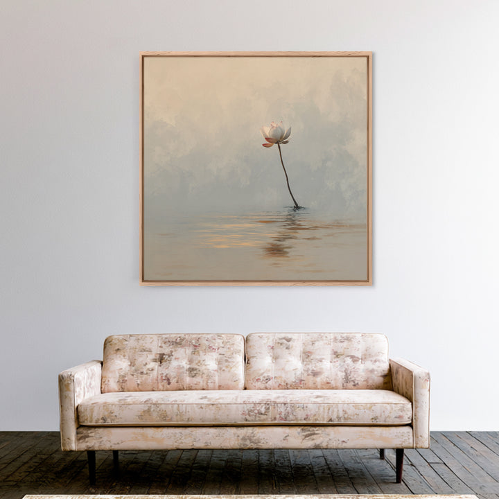 Serene Lotus On Water Minimalist Wall Art, Zen Nature Canvas Print, Calming Neutral Decor, Meditation Room Artwork