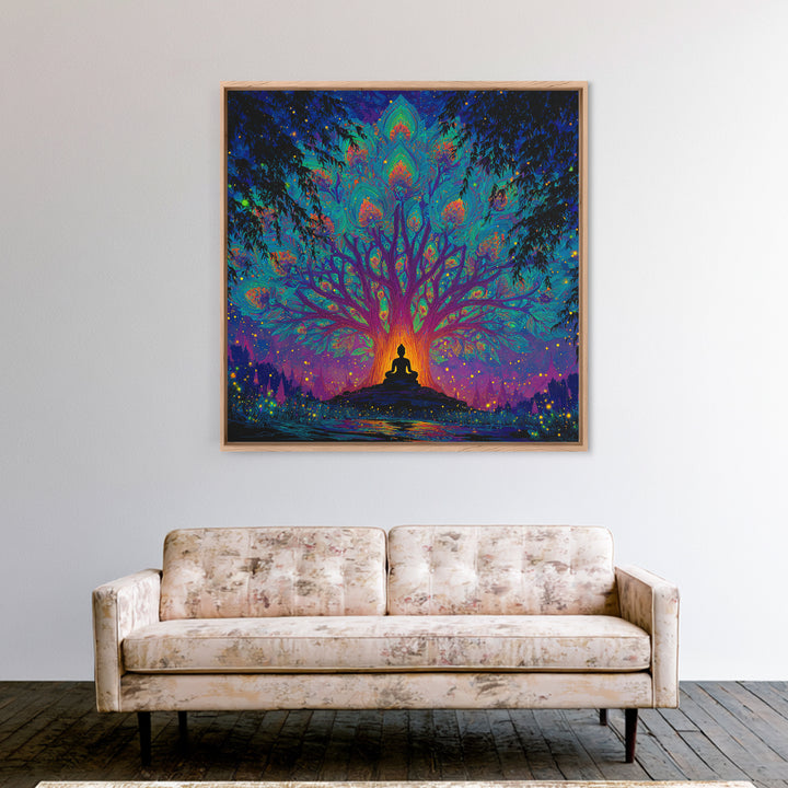 Mystic Tree Of Life Meditation Wall Art, Psychedelic Celestial Canvas Print, Spiritual Boho Decor, Yoga Room And Zen Home Decor