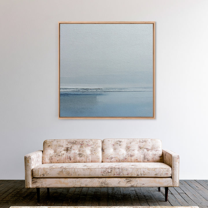 Minimal Misty Seascape In Soft Grey And Blue Wall Art, Neutral Abstract Ocean Canvas Print For Modern Decor