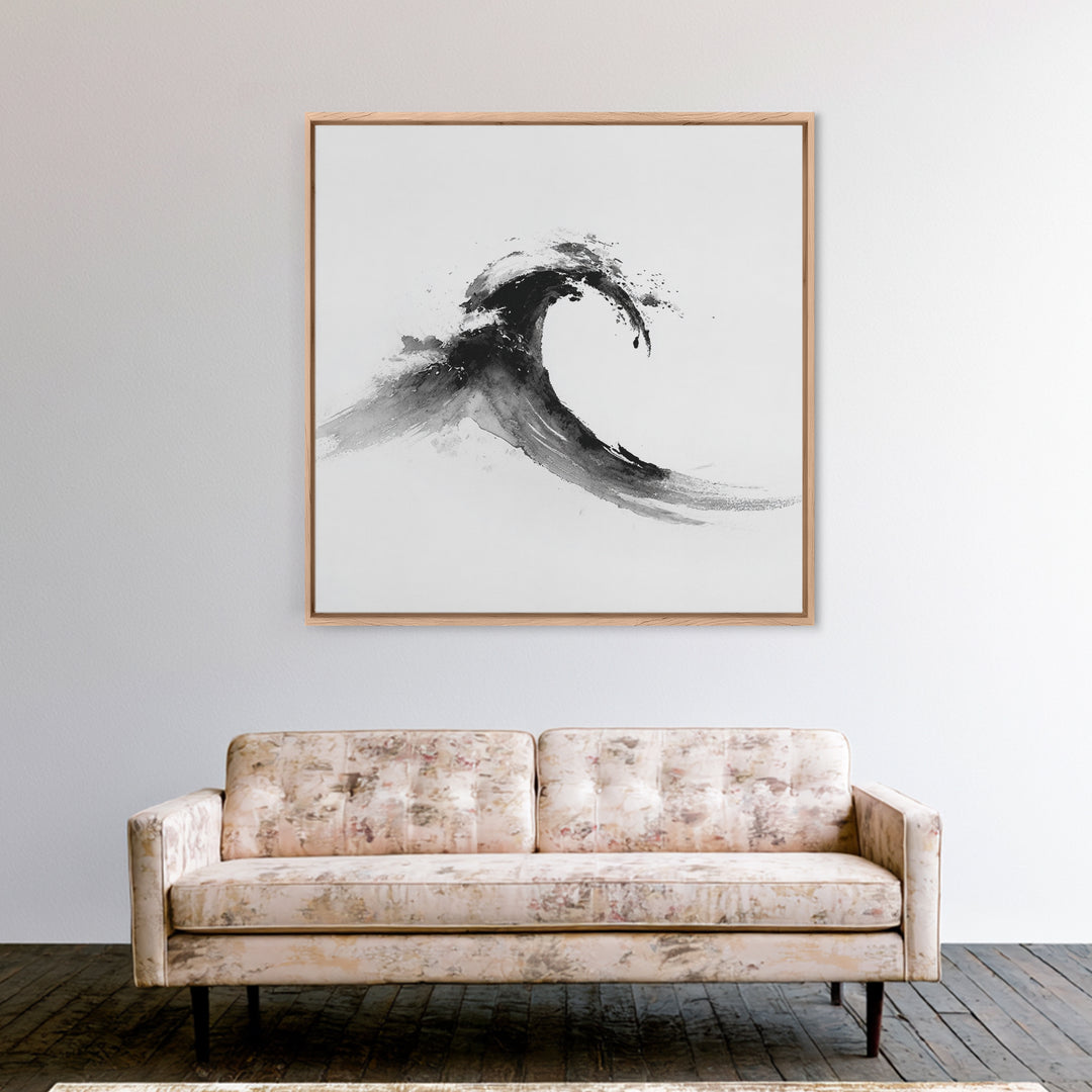 Minimalist Black And White Wave Painting Wall Art, Japanese Inspired Ocean Print, Modern Abstract Art, Coastal Home Decor