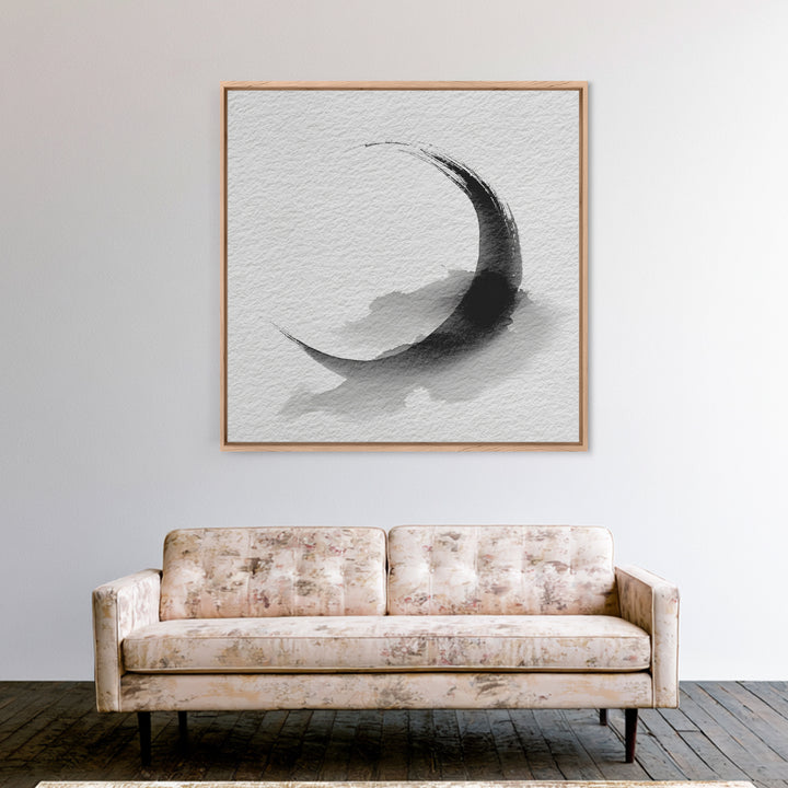 Black Ink Crescent Brushstroke Minimalist Abstract Wall Art, Japandi Zen Decor, Modern Canvas Print