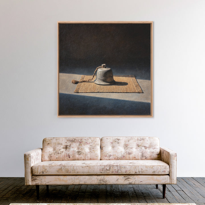 Minimal Still Life Bell Wall Art, Rustic Neutral Object Painting Framed Canvas Print, Modern Farmhouse Decor, Wall Art