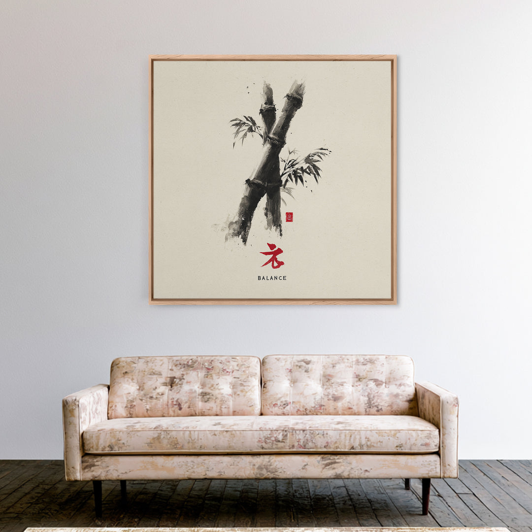 Minimalist Bamboo Ink Balance Wall Art, Japanese Zen Calligraphy Print, Wabi Sabi Japandi Decor Canvas Print