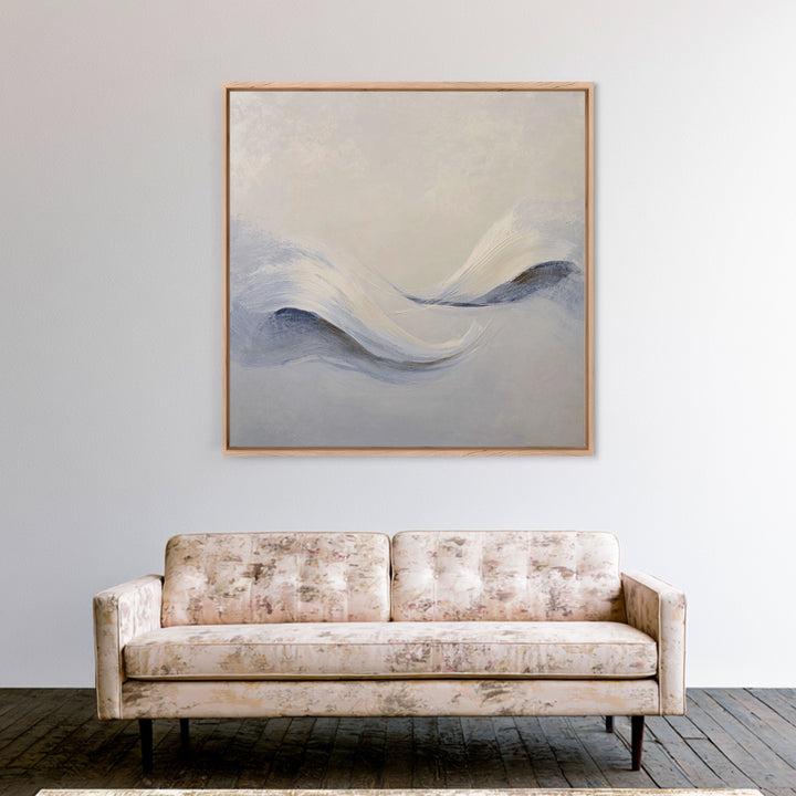 Neutral Abstract Wave Texture Wall Art, Minimalist Beige Painting Framed Canvas Print, Modern Living Room Decor