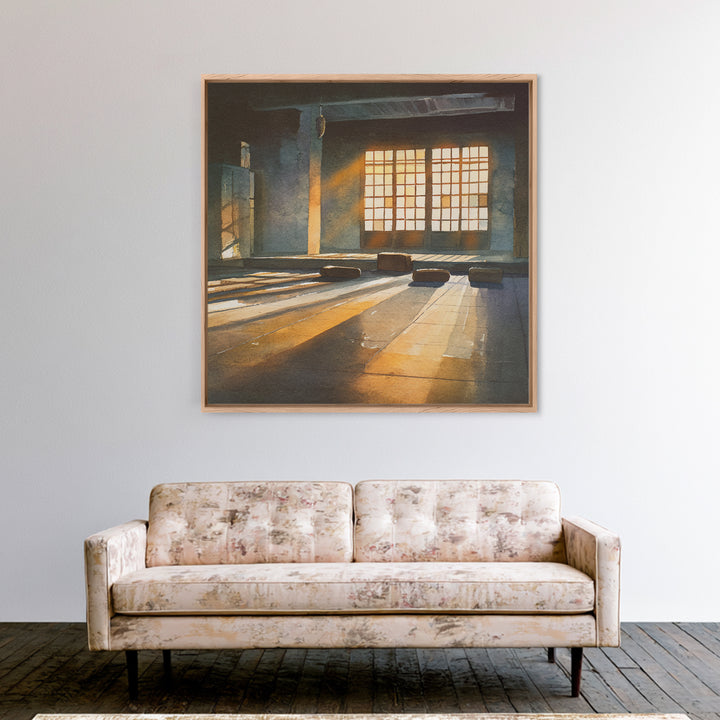 Sunlit Japanese Interior Wall Art, Warm Minimalist Room Print, Serene Zen Home Decor, Calming Light Wall Art