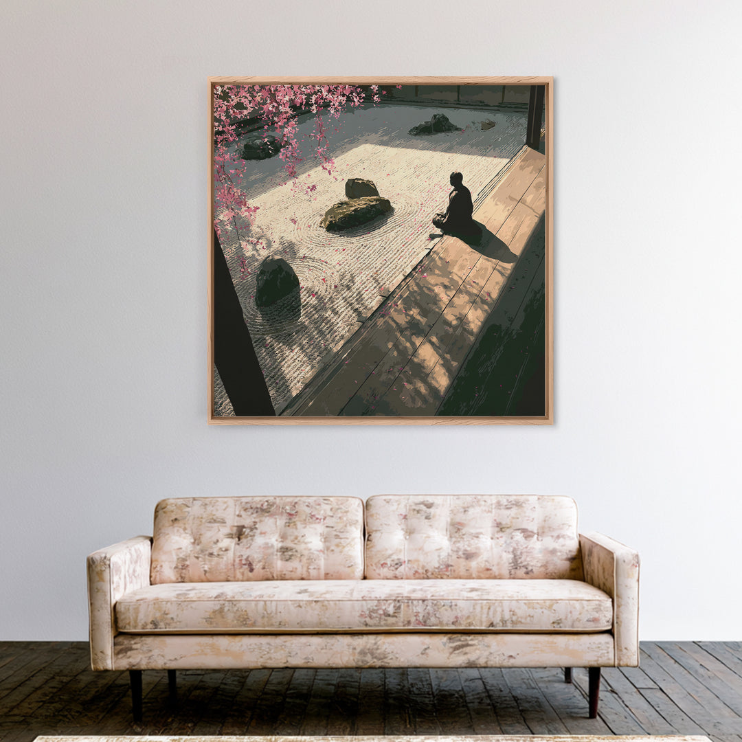 Zen Garden Meditation Canvas Print, Serene Japanese Wall Art, Tranquil Minimal Landscape Decor For Living Room Or Meditation Space