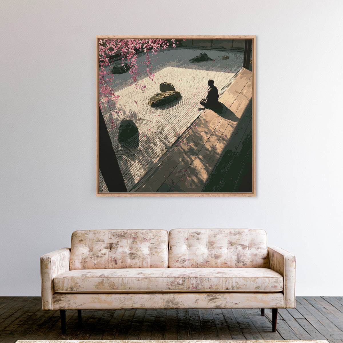 Zen Garden Meditation Canvas Print, Serene Japanese Wall Art, Tranquil Minimal Landscape Decor For Living Room Or Meditation Space