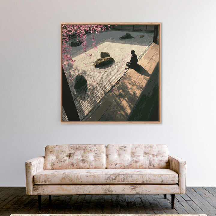 Zen Garden Meditation Canvas Print, Serene Japanese Wall Art, Tranquil Minimal Landscape Decor For Living Room Or Meditation Space