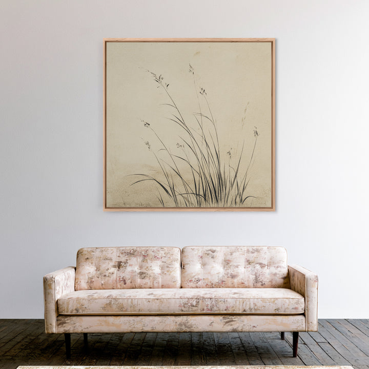 Delicate Black And White Minimalist Floral Wall Art With Grass Stalks Canvas Print Perfect For Modern Home Decor And Living Room Wall
