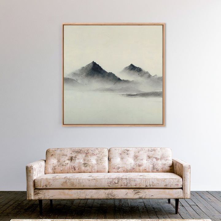 Minimal Misty Mountain Landscape Wall Art, Black And White Ink Painting Print, Serene Japandi Decor For Modern Bedroom Or Office