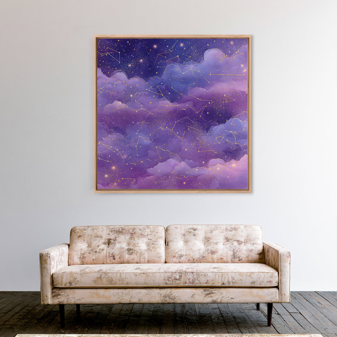 Purple Constellation Clouds Canvas Print, Celestial Wall Art, Astrology Decor, Starry Night Sky Nursery And Bedroom Decor