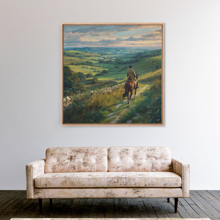 Horseback Rider Over Rolling Green Countryside Canvas Print, Equestrian Wall Art, Rustic Landscape, Country Home Decor, Gift For Horse Lover