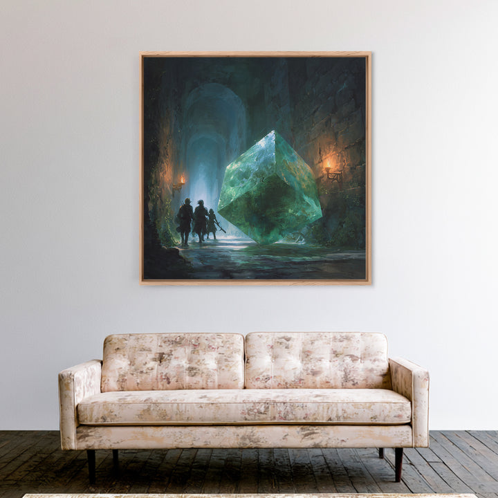 Glowing Green Crystal Dungeon Wall Art, Fantasy Adventure Canvas Print, Magical Library Decor, Dungeons And Dragons Gift
