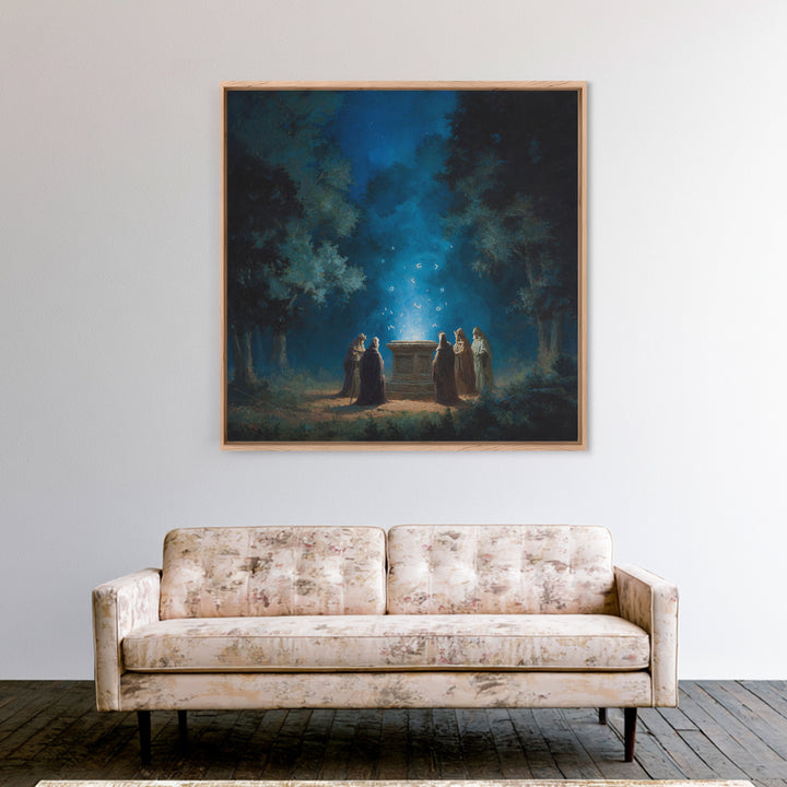 Moonlit Forest Ritual Altar Wall Art, Dark Fantasy Canvas Print, Mystical Gothic Decor, Spiritual Wizard Art Print Gift Decor