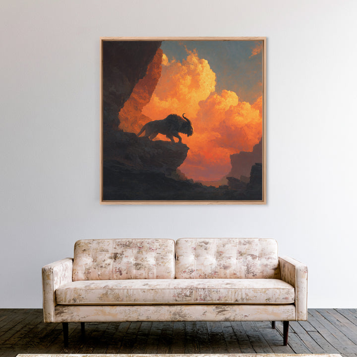 Cave Bison Sunset Canyon Wall Art, Southwestern Wildlife Canvas Print, Rustic Western Decor, Buffalo Landscape Art Gift For Him