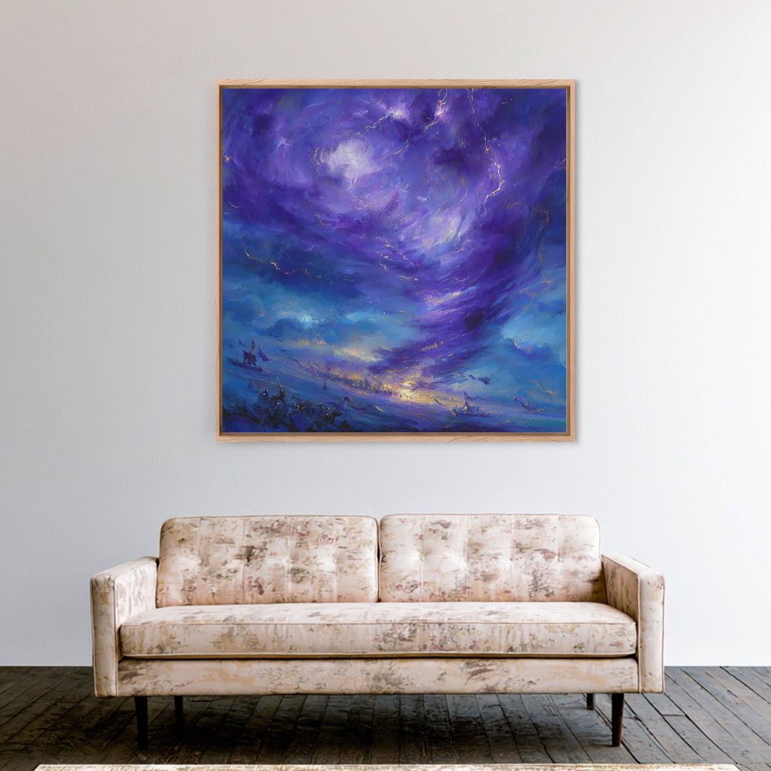 Purple Storm Vortex Wall Art, Abstract Fantasy Seascape Canvas Print, Moody Ocean Decor, Dramatic Wizard Battle Gift For Home Decor