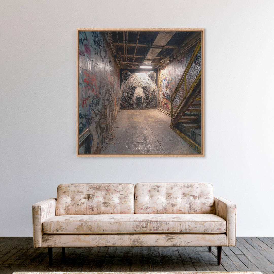 White Bear Graffiti Mural Wall Art, Urban Street Art, Animal Wall Decor, Contemporary Canvas, Office Decor Gift, Industrial Home Decor