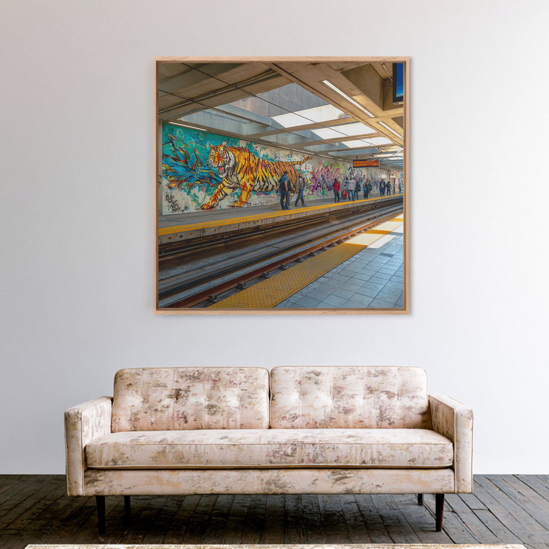 Tiger Subway Graffiti Mural Canvas Print, Urban Wall Art, Animal Wall Decor, Transit Station Decor, Contemporary Art, Housewarming Gift