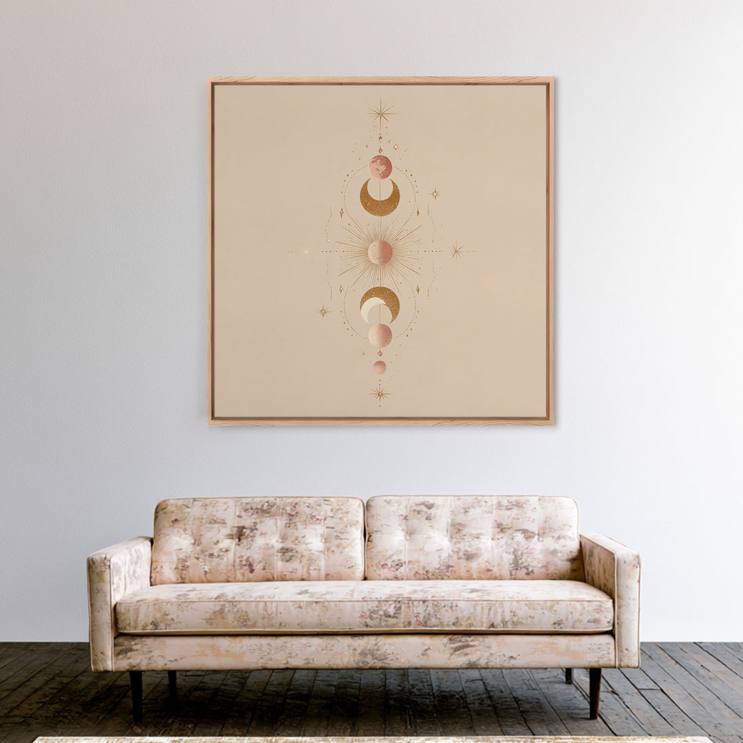 Boho Moon Phase Celestial Wall Art, Mystical Sun And Stars Canvas Print For Bedroom Decor, Nursery Art, And Spiritual Gift