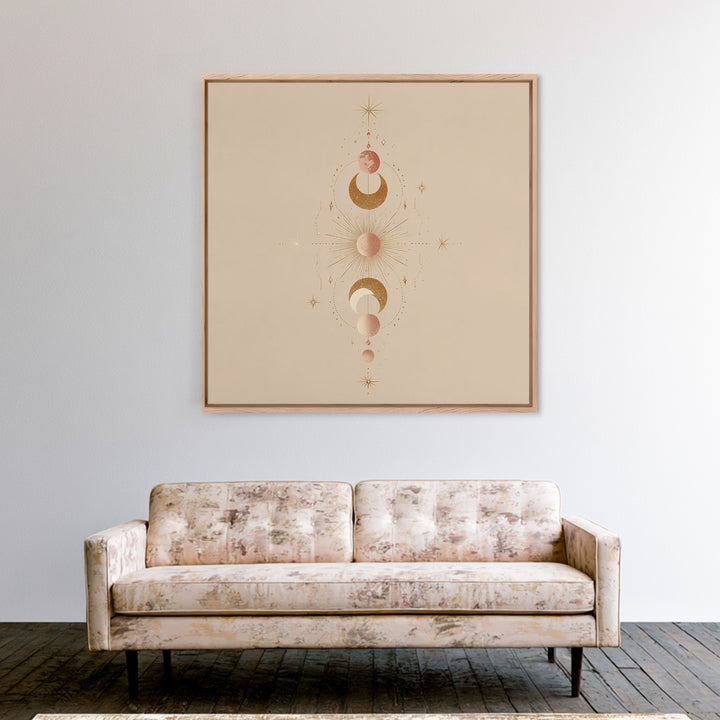 Boho Moon Phase Celestial Wall Art, Mystical Sun And Stars Canvas Print For Bedroom Decor, Nursery Art, And Spiritual Gift