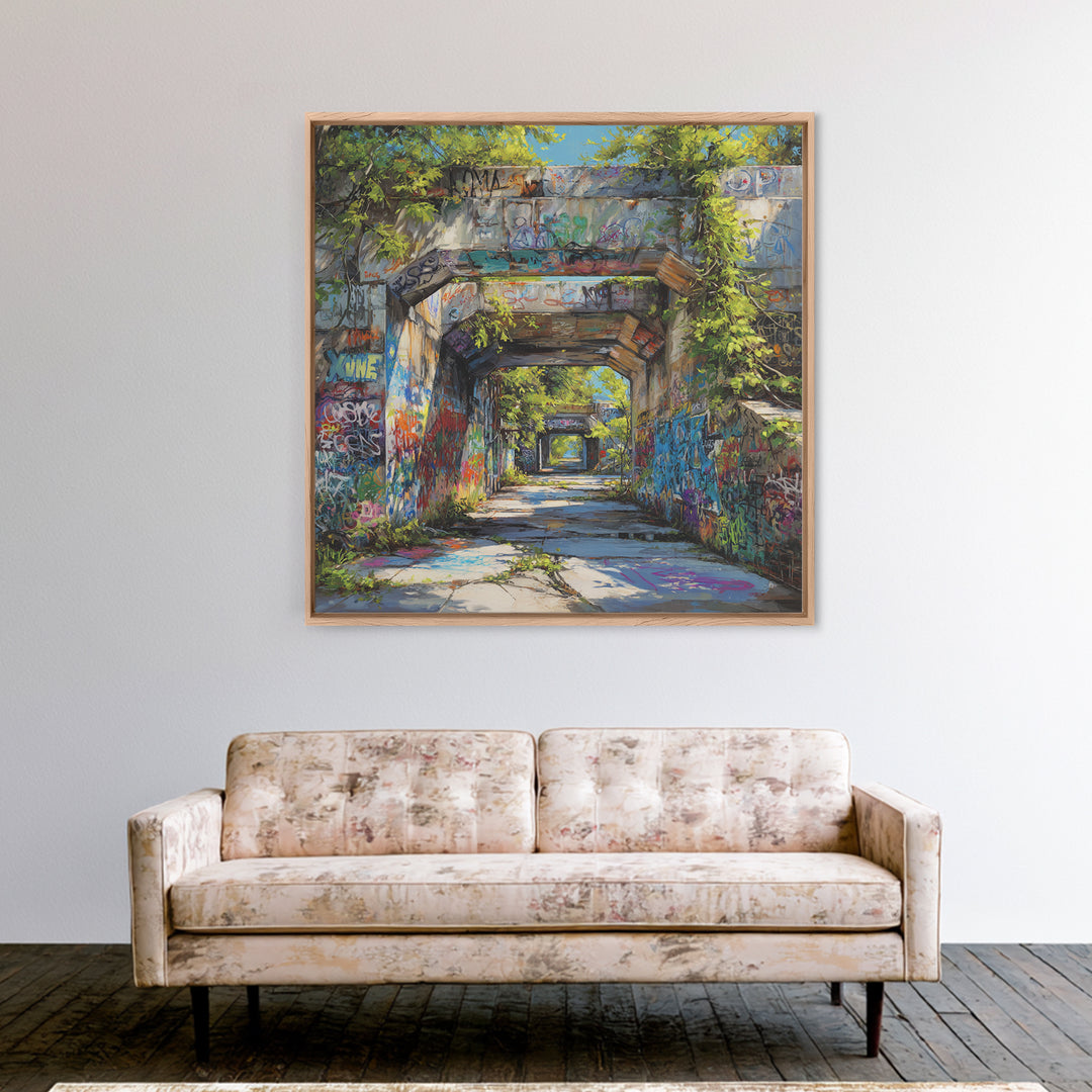 Overgrown Graffiti Concrete Passage Wall Art, Urban Street Art, Industrial Wall Decor, Modern City Home Decor Print For Loft
