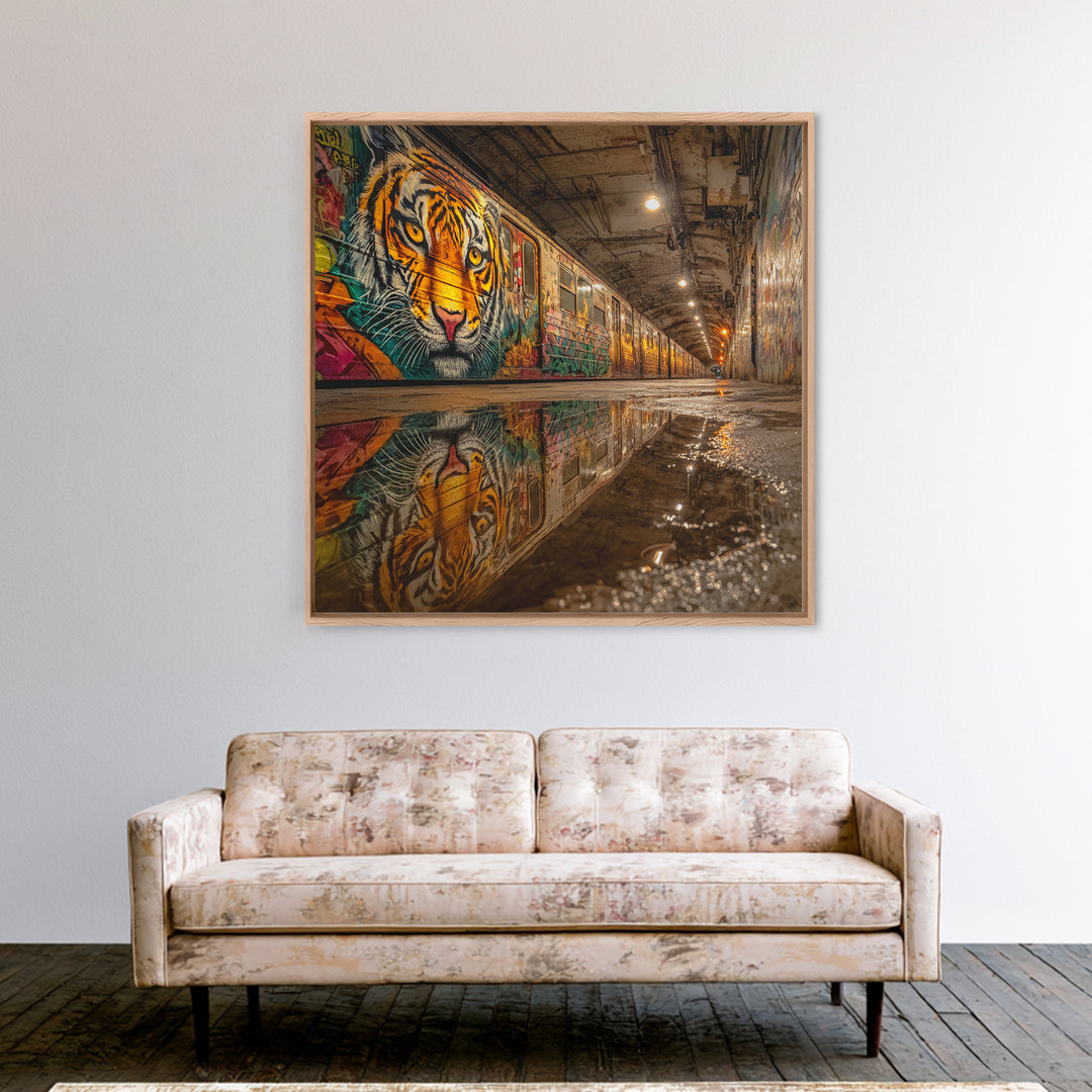 Graffiti Tiger Subway Tunnel Canvas Print, Urban Street Art, Big Cat Wall Art, Industrial Decor, Modern Graffiti Art Print
