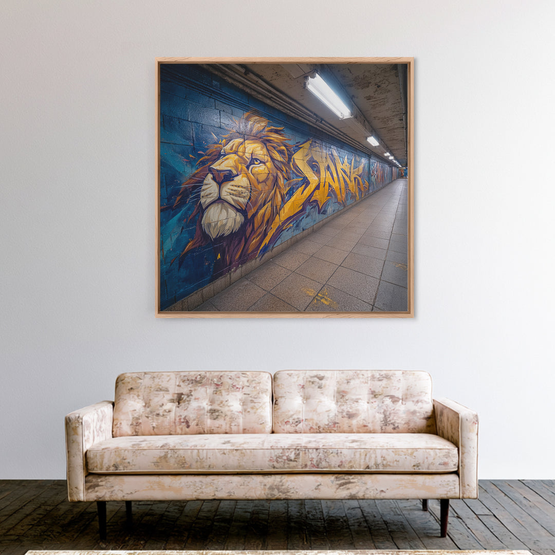 Lion Graffiti Subway Mural Large Wall Art, Urban Street Art Print, Bold Animal Canvas, Modern Decor, Man Cave Gift For Him