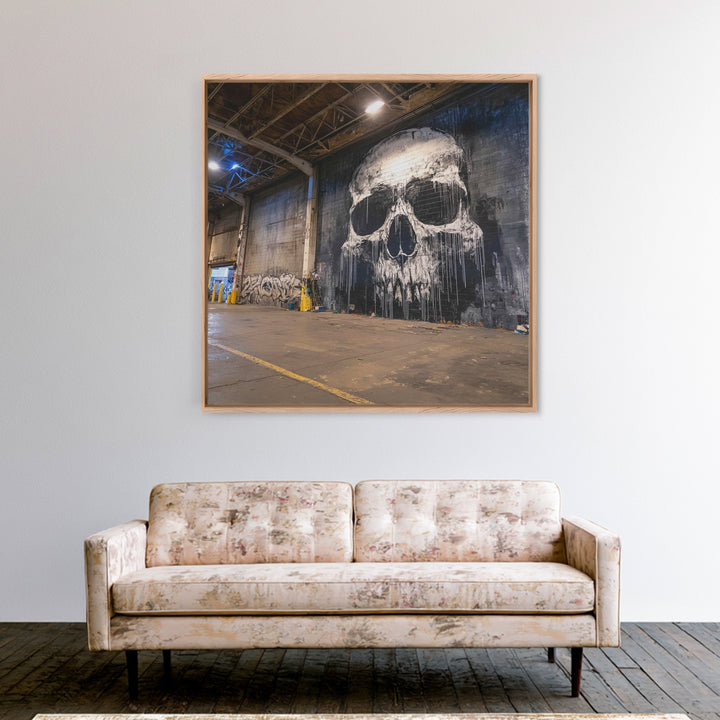 Giant Skull Mural Wall Art, Black And White Graffiti Canvas Print, Gothic Decor, Industrial Loft Poster, Edgy Wall Decor