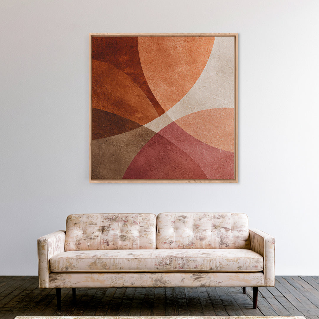 Rust Red Overlapping Shapes Canvas Print, Abstract Wall Art For Mid Century Modern Decor, Earth Tone Home Decor, And Office Decor