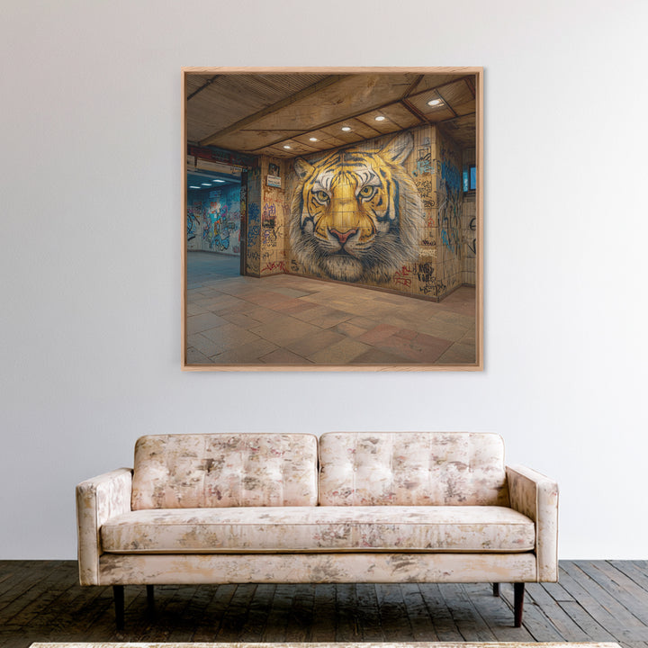Urban Tiger Mural Subway Station Wall Art, Street Art Graffiti Canvas Print, Big Cat Decor, Bold Contemporary Gift For Him