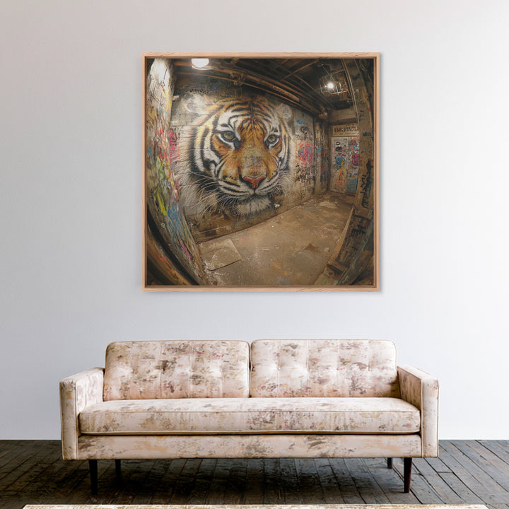 Realistic Tiger Mural In Graffiti Alley Wall Art, Urban Street Art, Big Cat Decor, Wildlife Art Print, Edgy Home Decor, Gift
