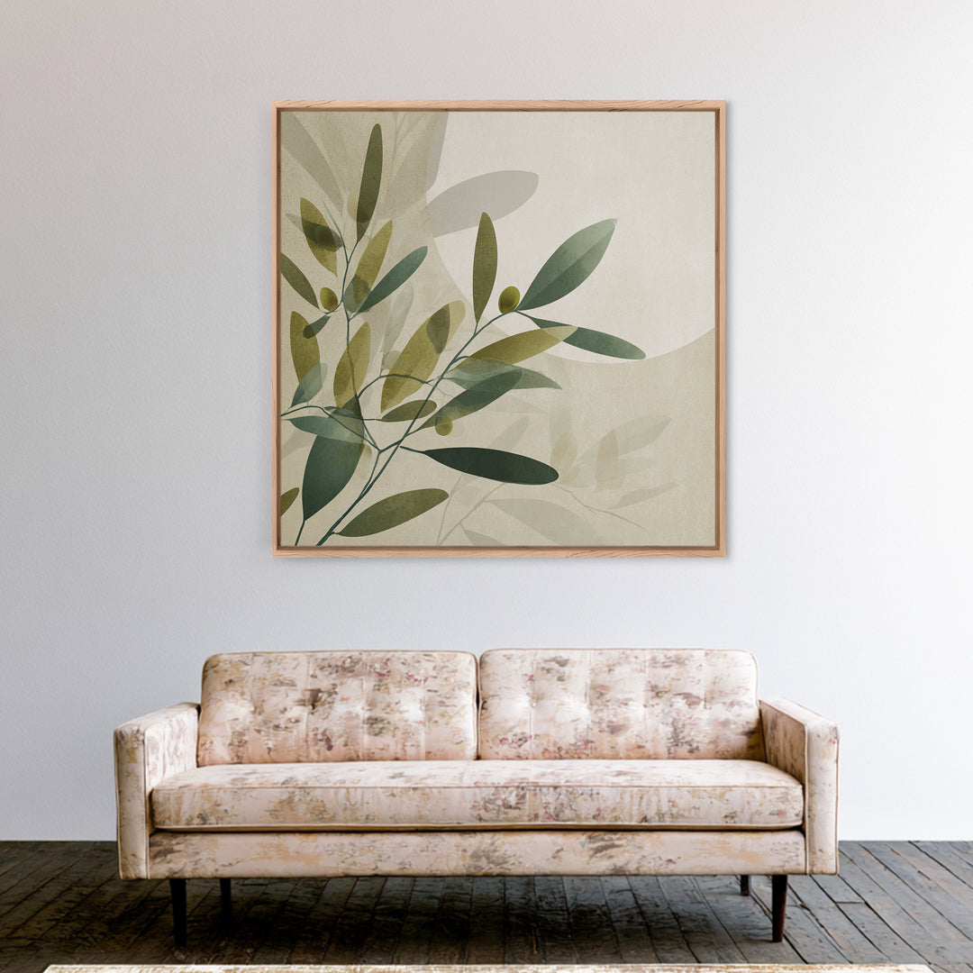 Olive Branch Botanical Wall Art, Sage Green Neutral Canvas Print, Minimalist Nature Decor, Japandi Living Room Wall Decor