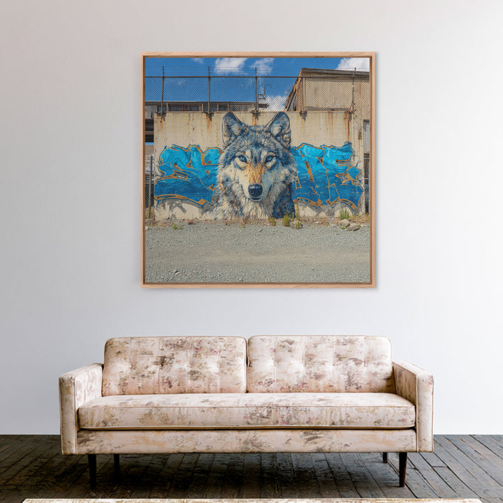 Blue Wolf Graffiti Mural Wall Art, Urban Street Art Print, Wildlife Wall Decor, Industrial Loft Home Decor, Gift For Him