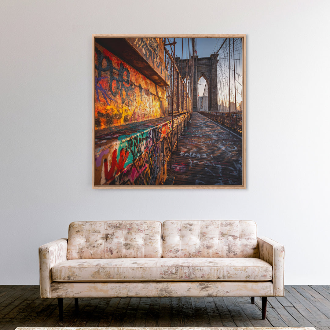 Graffiti Covered Brooklyn Bridge Walkway Wall Art, Urban Street Art Canvas Print, New York Travel Decor, Cool Apartment Poster