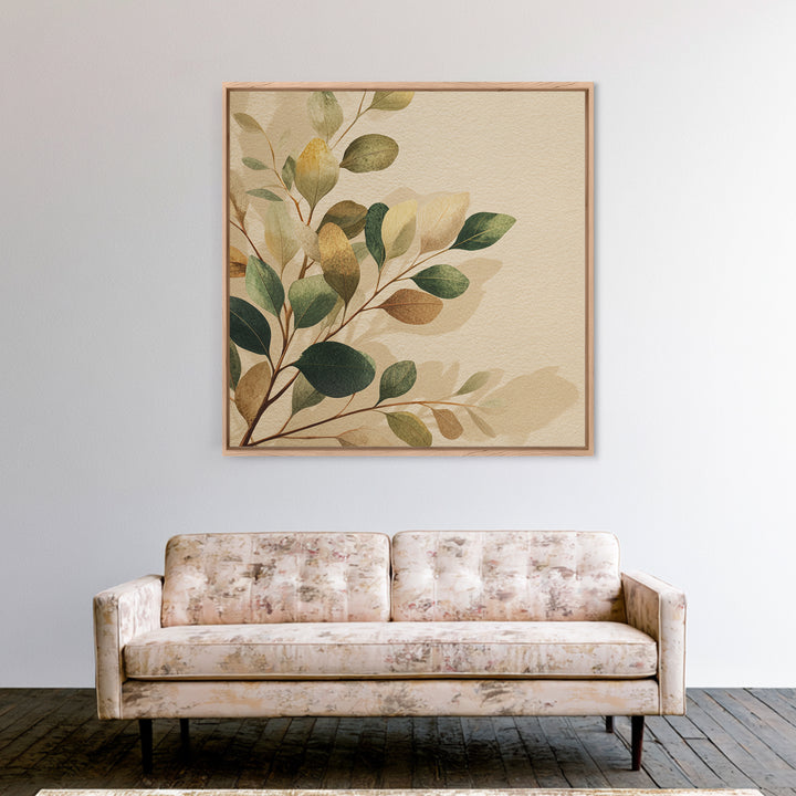 Eucalyptus Leaves Botanical Wall Art, Earth Tone Canvas Print, Neutral Nature Decor, Modern Farmhouse Living Room Art Print