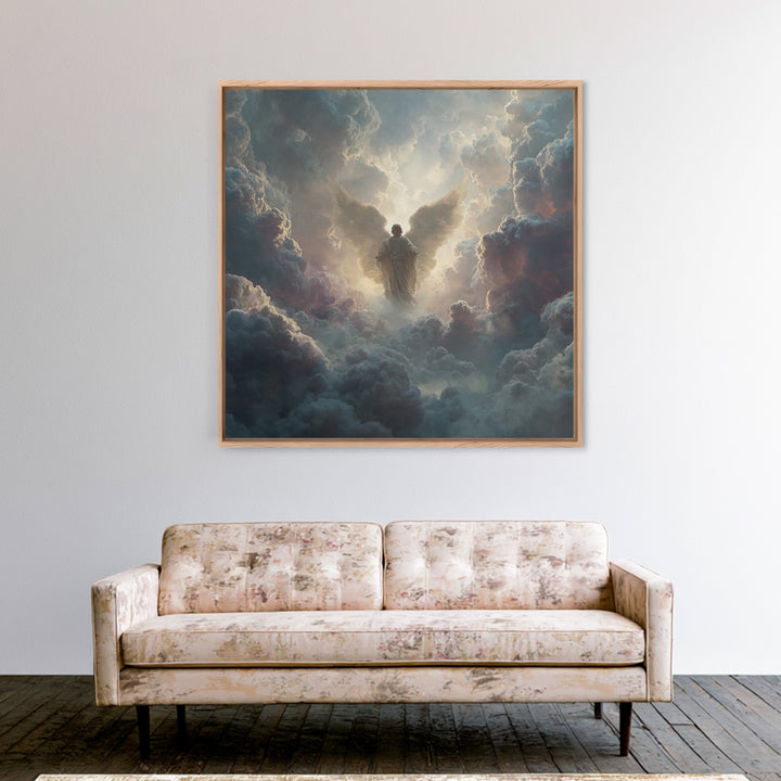 Radiant Angel In Storm Clouds Wall Art, Celestial Religious Art Print, Spiritual Home Decor, Dramatic Christian Canvas Print