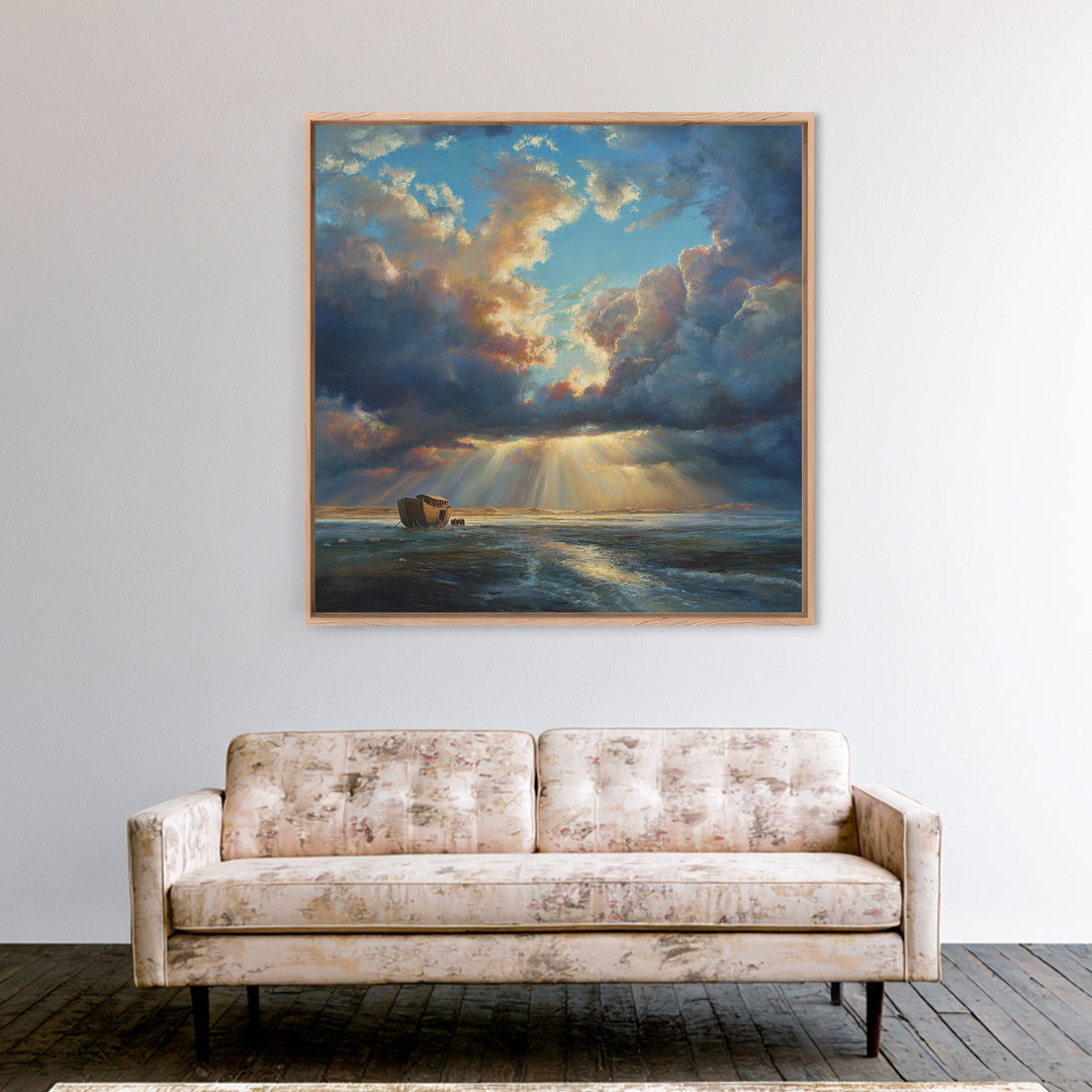 Noah's Ark Storm Clouds Wall Art, Christian Canvas Print, Ocean Seascape Painting, Bible Story Decor, Inspirational Gift