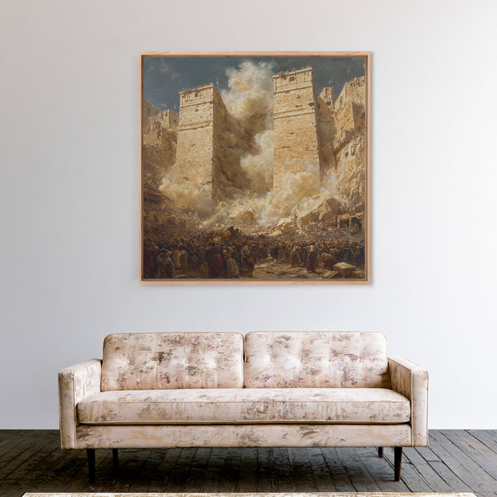 Epic Ancient Siege City Collapse Wall Art, Biblical Battle Canvas Print, Historical Drama, Medieval Decor, Statement Artwork