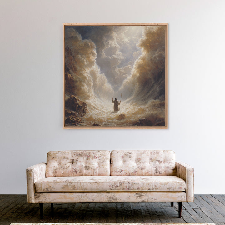 Moses Parting The Red Sea Wall Art, Biblical Canvas Print, Christian Home Decor, Religious Gift, Dramatic Seascape Painting Print