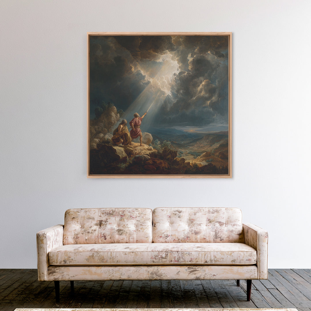 Prophets Beneath Storm Clouds Wall Art, Biblical Landscape Canvas Print, Christian Decor, Dramatic Baroque Fine Art Gift