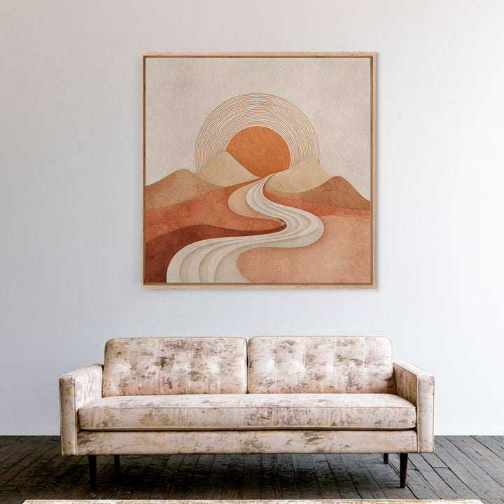 Boho Desert Landscape Wall Art, Terracotta Sunset Canvas Print, Southwestern Minimalist Decor, Earth Tone Living Room Art