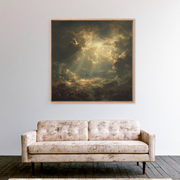 Heavenly Sunbeams Over Storm Clouds Canvas Print, Dramatic Spiritual Wall Art, Epic Landscape, Christian Decor, Statement Artwork