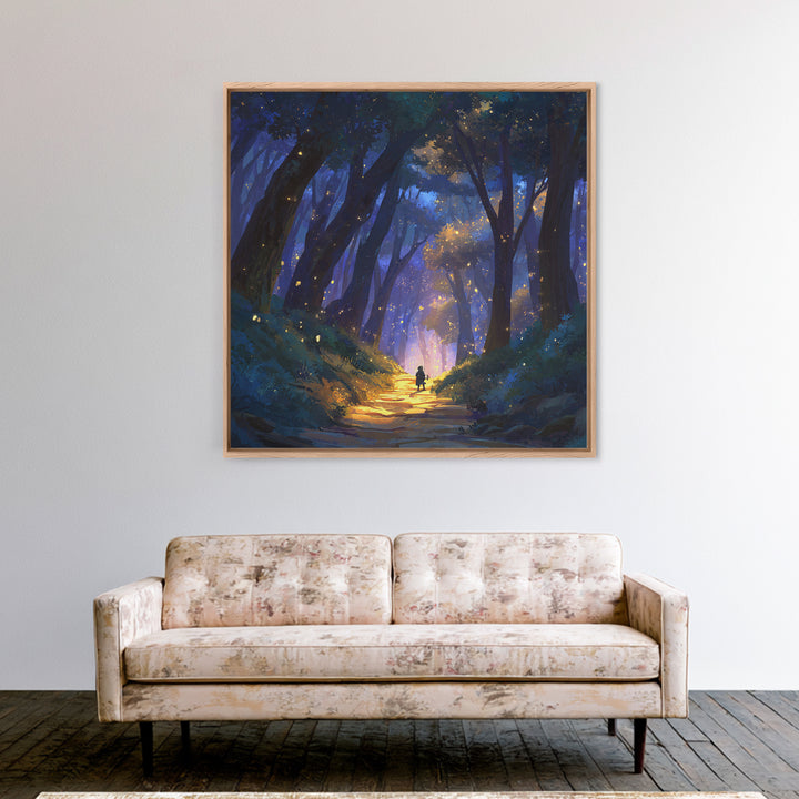 Enchanted Forest Path Wall Art, Whimsical Canvas Print, Firefly Woodland Decor, Fairy Tale Nursery Art, Magical Gift For Kids