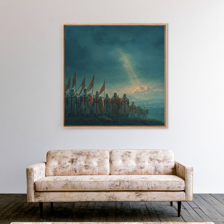 Templar Knights Over Misty Jerusalem Canvas Print, Medieval Fantasy Wall Art, Christian Decor, Crusader History Gift For Him
