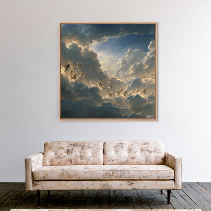 Angelic Riders In Storm Clouds Wall Art, Celestial Christian Canvas Print, Fantasy Sky Battle, Spiritual Living Room Decor