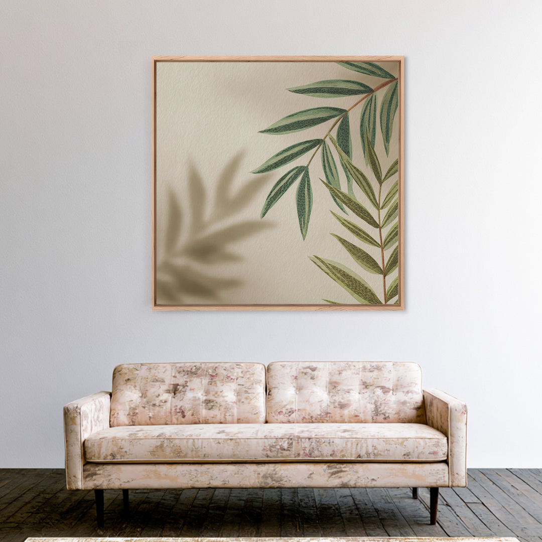 Olive Green Botanical Leaves Wall Art, Minimalist Nature Canvas Print, Japandi Neutral Home Decor For Living Room And Bedroom