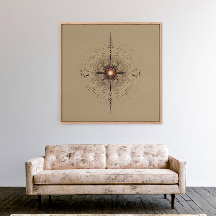Celestial Sun And Moon Compass Wall Art, Mystical Zodiac Canvas Print, Boho Spiritual Decor For Meditation Room And Home Office