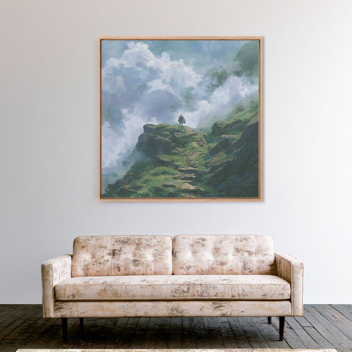 Misty Mountain Path Above The Clouds Wall Art, Fantasy Landscape Canvas Print, Adventure Decor, Nature Poster Gift For Hikers