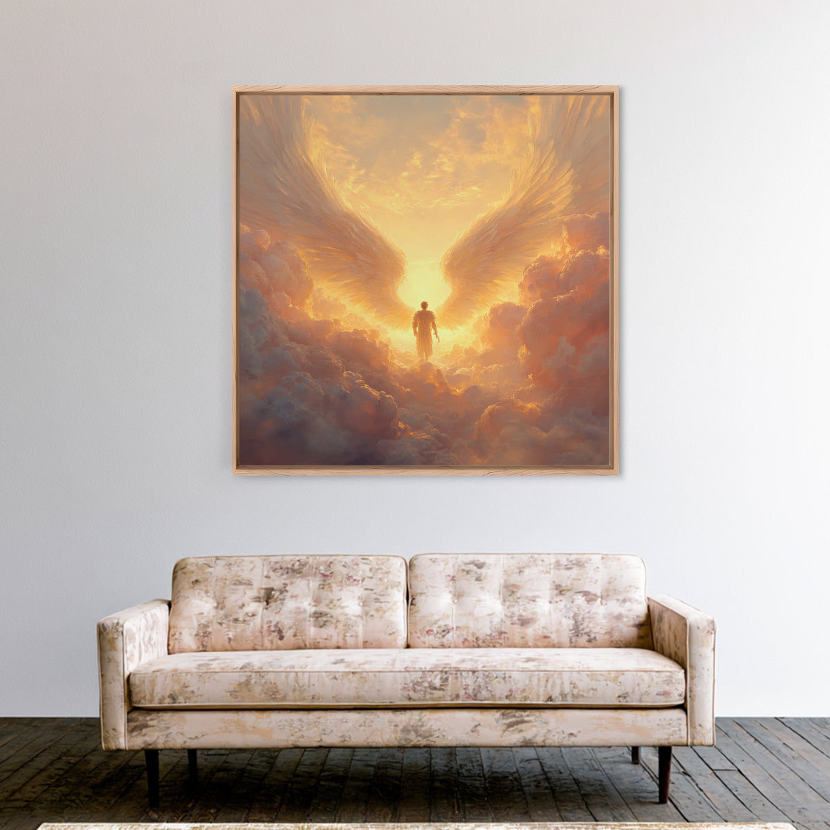 Angel Wings In Golden Clouds Canvas Print, Celestial Wall Art, Spiritual Heaven Decor, Guardian Angel Gift For Her, Nursery Wall Decor